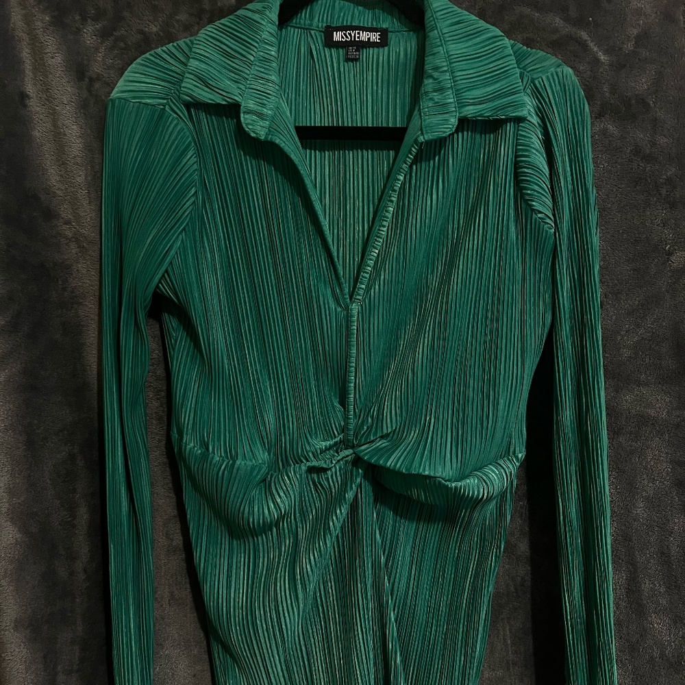 Green Ribbed Long Sleeve Mini Dress
